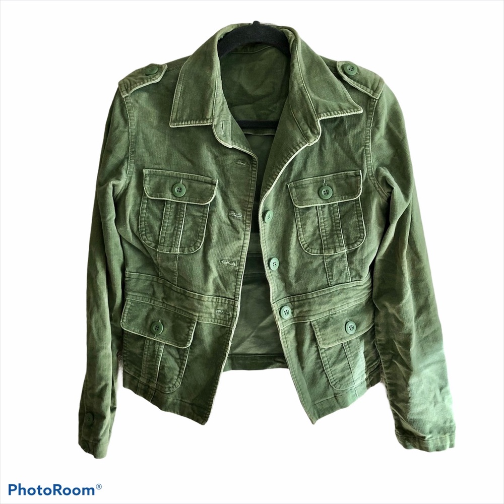 Iris green corduroy military style jacket, small